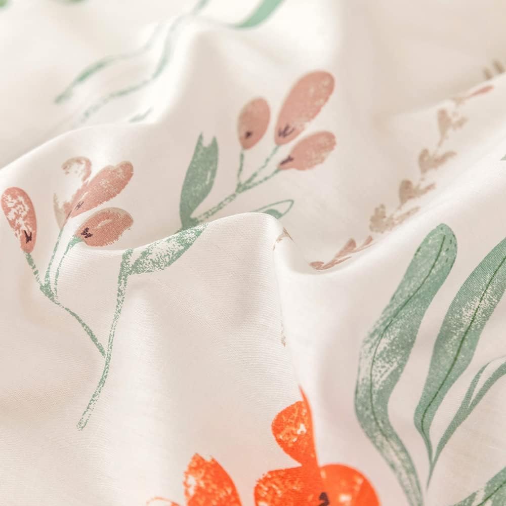 Housse de Couette 240 x 260 Coton Motif Fleurie Parure de Lit 100% Coton Imprimé Feuilles Vertes Adulte Parure Housse Couette 240x260 avec Fermeture Éclair 2 Personnes avec 2 Taies d'oreiller 65x65cm : Cuisine et Maison