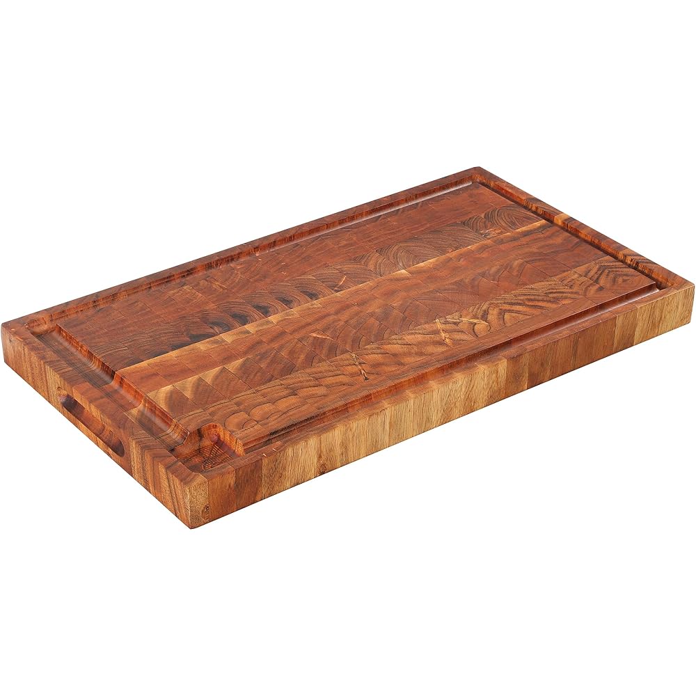 Zassenhaus Planche à découper en bois d'acacia - Planche à découper avec rainure à jus - Planche de cuisine en bois de bout - Planche à découper en bois pour la viande - Bois dur issu de sources : Cuisine et Maison