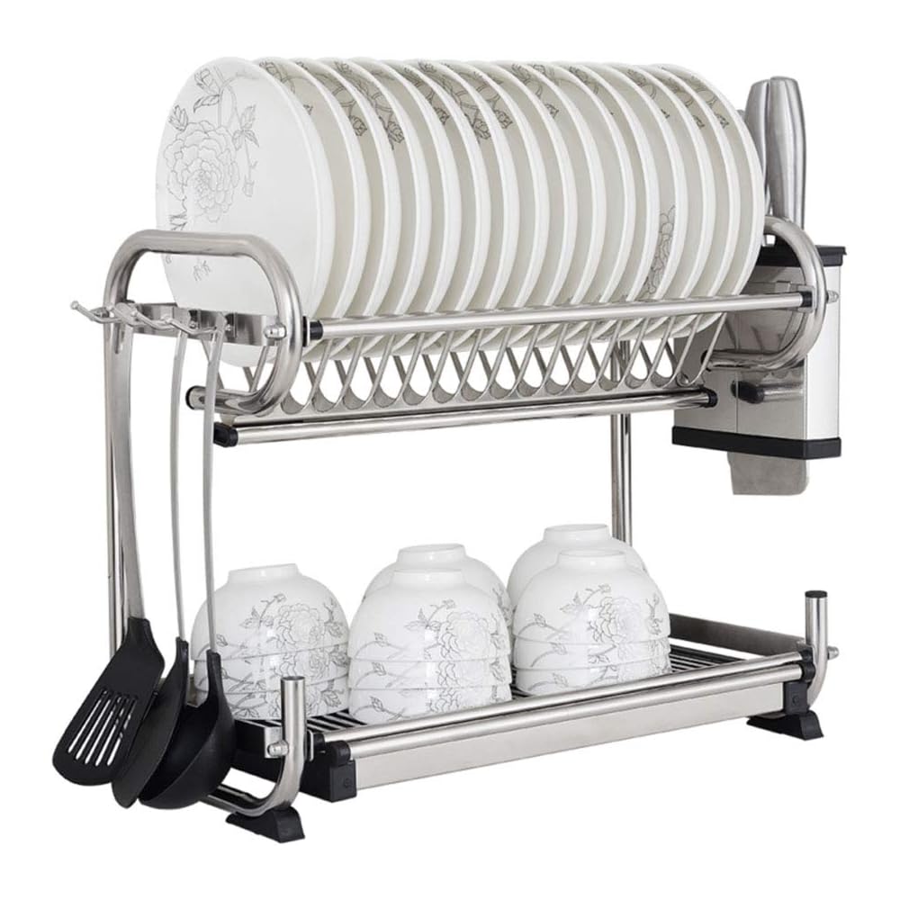 Égouttoirs à Vaisselle Comptoir de Cuisine égouttoir à Vaisselle avec Porte-Couteau/Crochet, égouttoir à Vaisselle avec égouttoir, égouttoir à Vaisselle à 2 Niveaux en Acier Inoxydable. : Cuisine et Maison