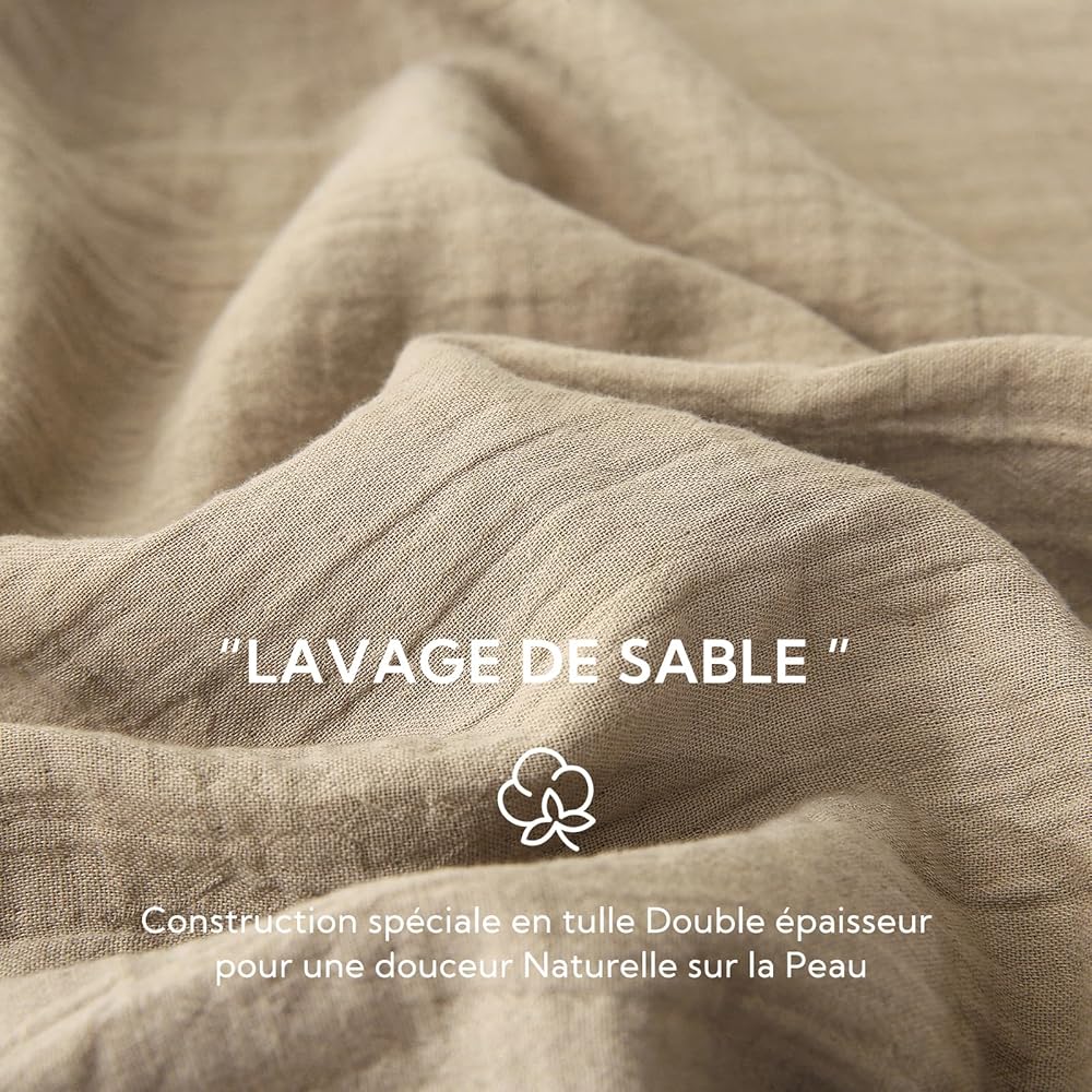 SOULFUL Housse de Couette 220x240 Gaze de Coton Beige-Café, Parure de Housse de Couette avec Fermeture Éclair, Certifié Oeko-TEX, Parure de Lit 2 Personnes 220x240 cm avec 2 Taie d'oreiller 65x65 cm : Cuisine et Maison