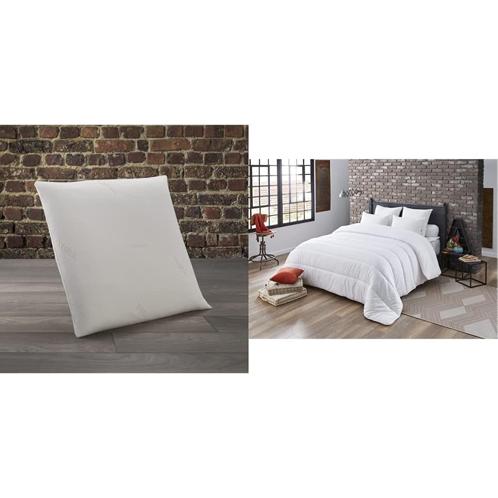 Dodo | Oreiller Végétal à Mémoire de Forme 60x60 | Maintien des Cervicales | Taie déhoussable et Lavable à 40°c &amp; Couette Tempérée Anti-acariens Blanc 240 x 220 cm | pour lit 2 Personnes : Cuisine et Maison