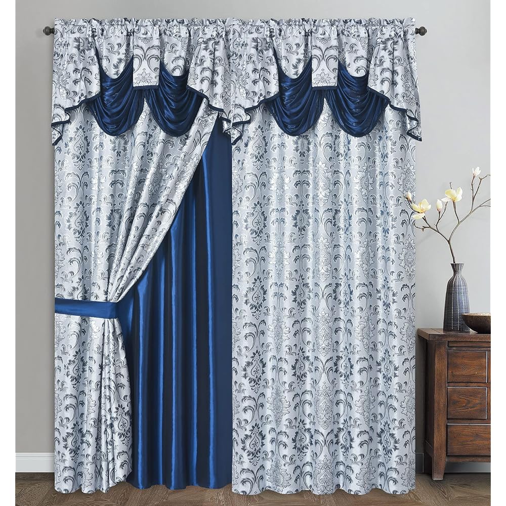 GOHD Samba Star Lot de 2 Rideaux de fenêtre en Jacquard avec cantonnière Fantaisie attachée et Dos en Taffetas. Chaque pièce Mesure 137,2 cm de Large x 228,6 cm de Hauteur avec cantonnière de 45,7 cm : Cuisine et Maison