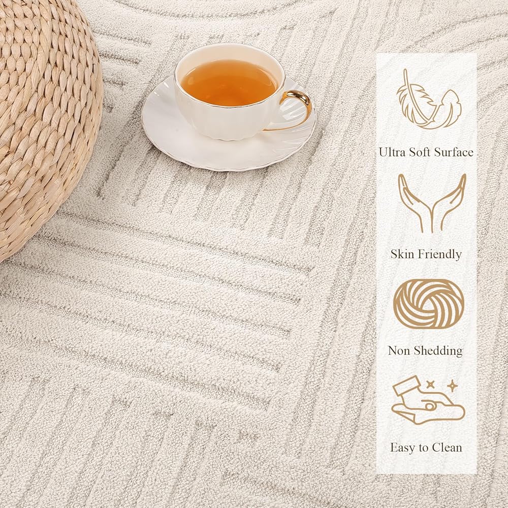 Enyhom Grand tapis moelleux lavable en machine pour salon, salle à manger, salon - Ne perd pas ses poils - Pour chambre à coucher - 140 x 200 cm - Crème : Cuisine et Maison