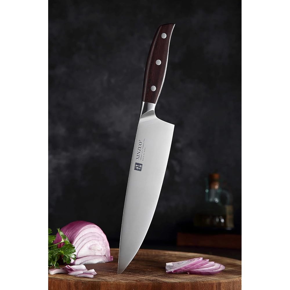 XINZUO 5 Pièces Set Couteaux de Cuisine en Acier Inoxydable 1.4116 Allemand,Professionnel Acier à Haute Teneur en Carbone Couteau de Chef Santoku Trancher Universel Fruits, Red Sandalwood Poignée : Cuisine et Maison
