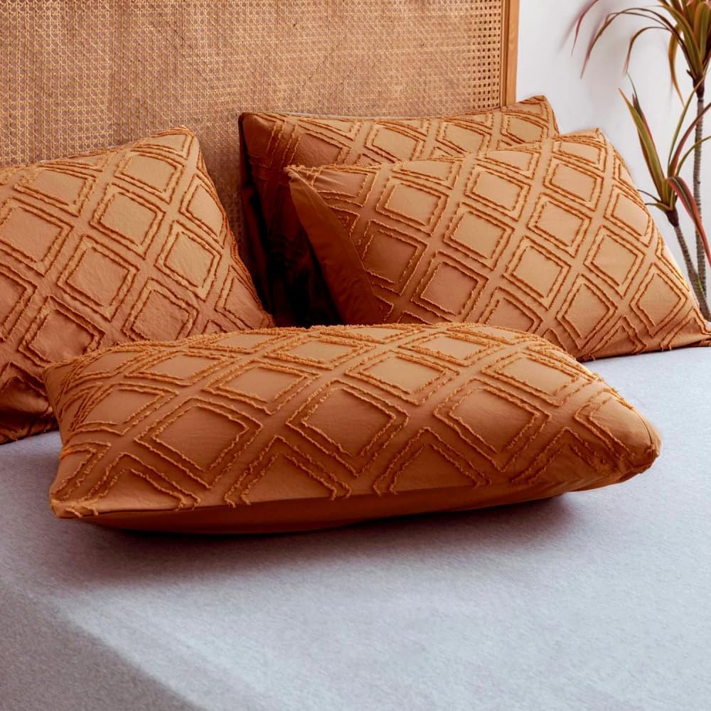 Freyamy Housse de Couette 220x240 Caramel Tuftée Broderie Parure de lit 2 Personne Adulte avec Fermeture Éclair Modern Géométrique Sets de Housse en Microfibre avec 2 Taie d'oreiller 65 x 65 : Cuisine et Maison