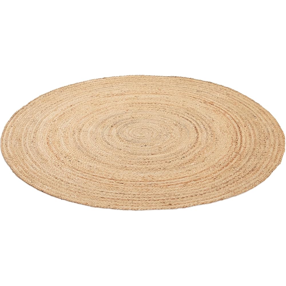 CarpetFine Tapis Jute Nele Ronde Couleur Naturelle Beige Ø 150 cm tissé à la Main en Jute | Tapis Naturel Moderne Uni en Tapis tissé Plat de Style Boho pour Le Salon et la Chambre à Coucher : Cuisine et Maison