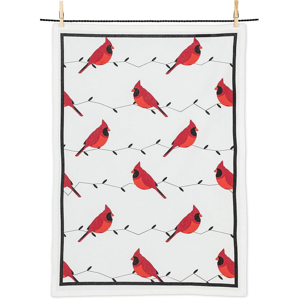 Abbott Collection Allover Cardinals Torchon Blanc/Rouge 1 pièce : Cuisine et Maison