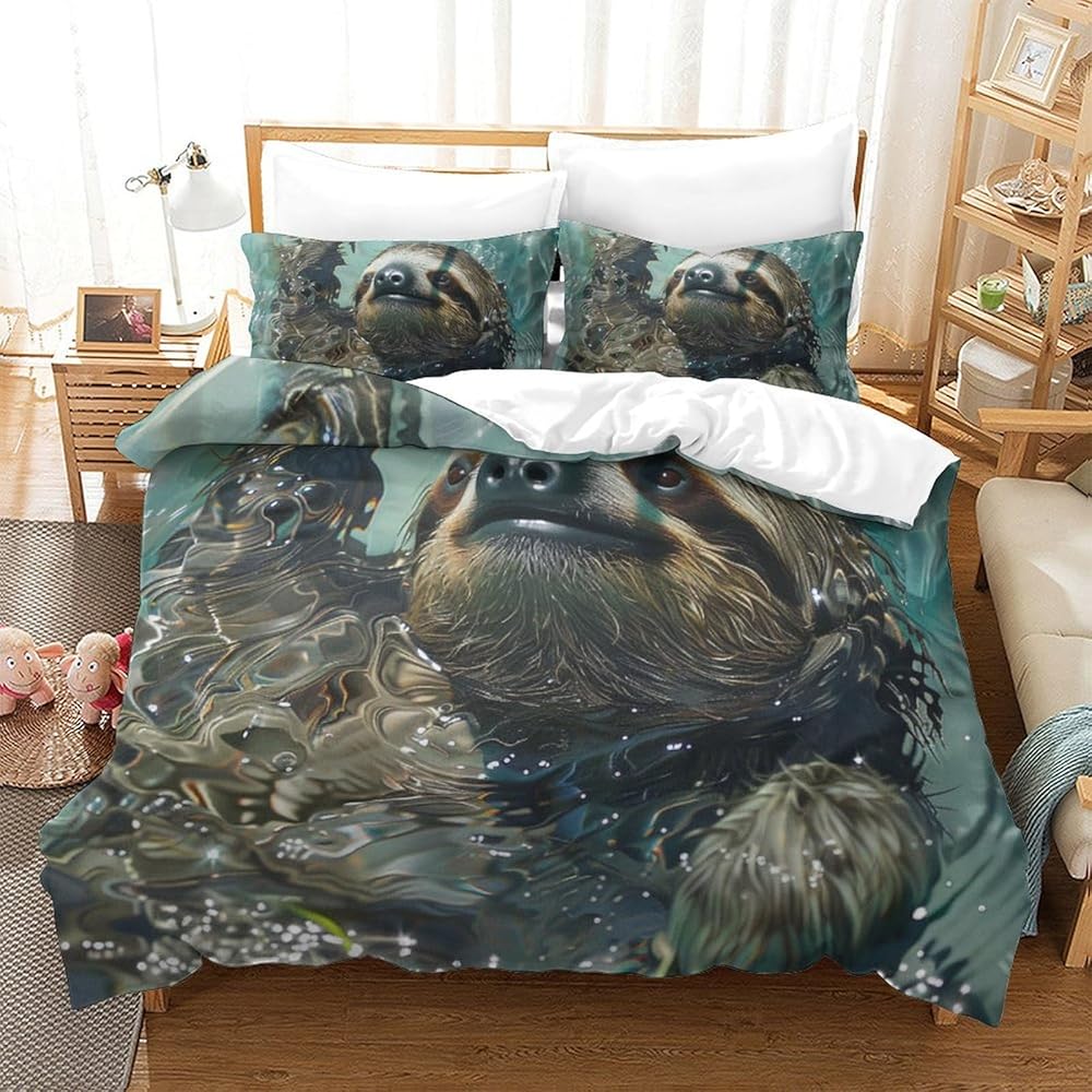 KNNDUIAOE Sloth Ensemble De Animal Housse De Couette pour Ensemble De Literie avec Taie d'oreiller, Microfibre Ensemble De Couette Literie Super King（260x220cm） : Cuisine et Maison