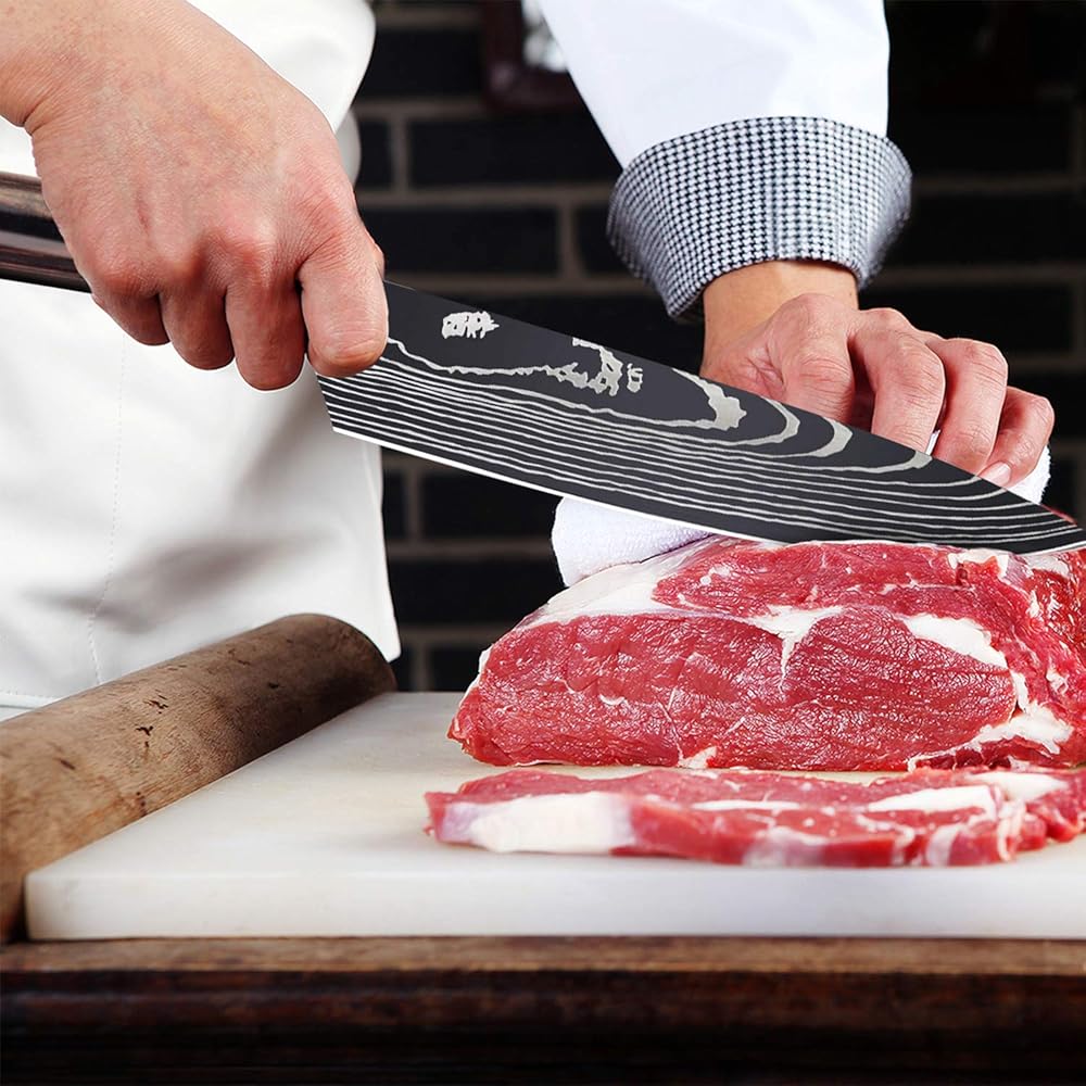 MDHAND Couteaux de Cuisine, Couteau Japonais Tranchant en acier inoxydable en plusieurs tailles avec Poignée confortable, Couteau de Chef Antirouille Cuisine et Cadeau Disponibles (5PCS) : Cuisine et Maison