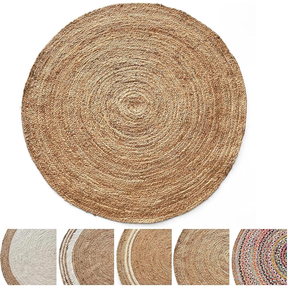 KARAT Tapis Rond en Jute 100% Fibre Naturelle – Tapis en Jute tressé, Style bohème, Tapis Naturel tissé à la Main, pour Cuisine et Salon, Robuste et indéchirable - Tapis de décoration (Surat Ø200 cm) : Cuisine et Maison