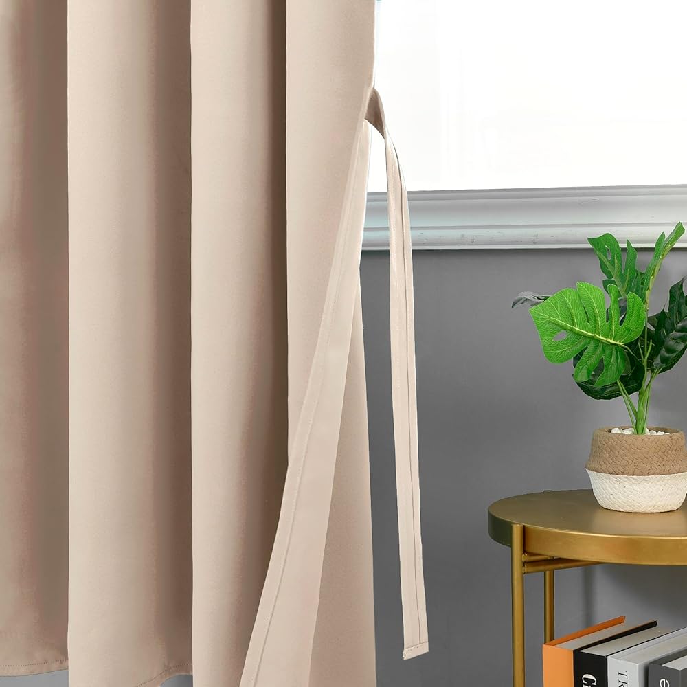 JIUZHEN Rideaux Occultants Galon Fronceur pour Rail Lot de 2 Rideau Isolant Thermique Anti UV Double Rideaux Decoration Bloquer Lumiere pour Salon Chambre 140x260cm(LxH) Beige : Cuisine et Maison
