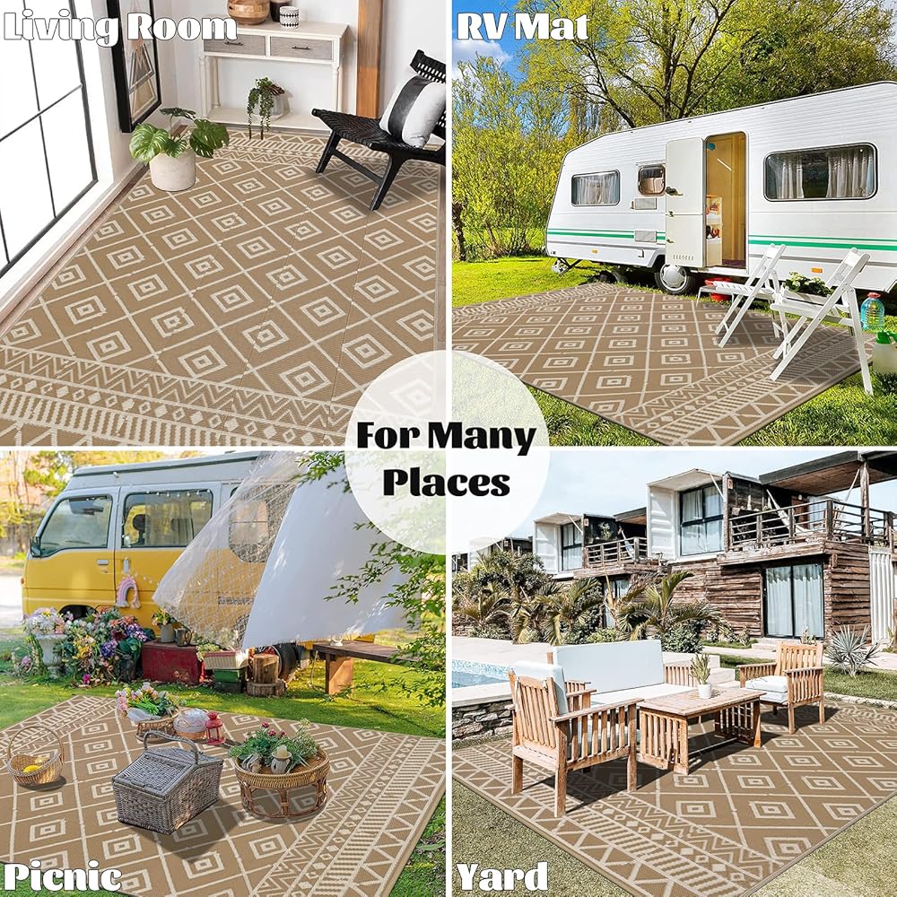 Enyhom Tapis d'extérieur résistant aux intempéries - En plastique - Grande fermeture éclair - Tapis d'extérieur réversible - Pour balcon, jardin - Pour plage, jardin d'hiver, salon, camping - 240 x : Jardin