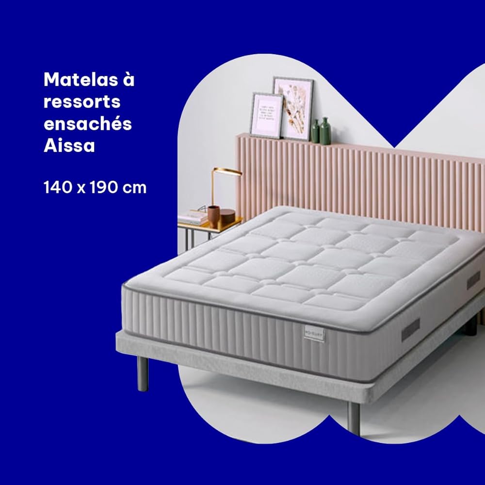Moisury Matelas à Ressorts Ensachés Aissa - Fermeté Moyenne - Hauteur: 25 cm - 140 x 190 cm - Double Face - Fraîcheur et adaptabilité maximales : Cuisine et Maison