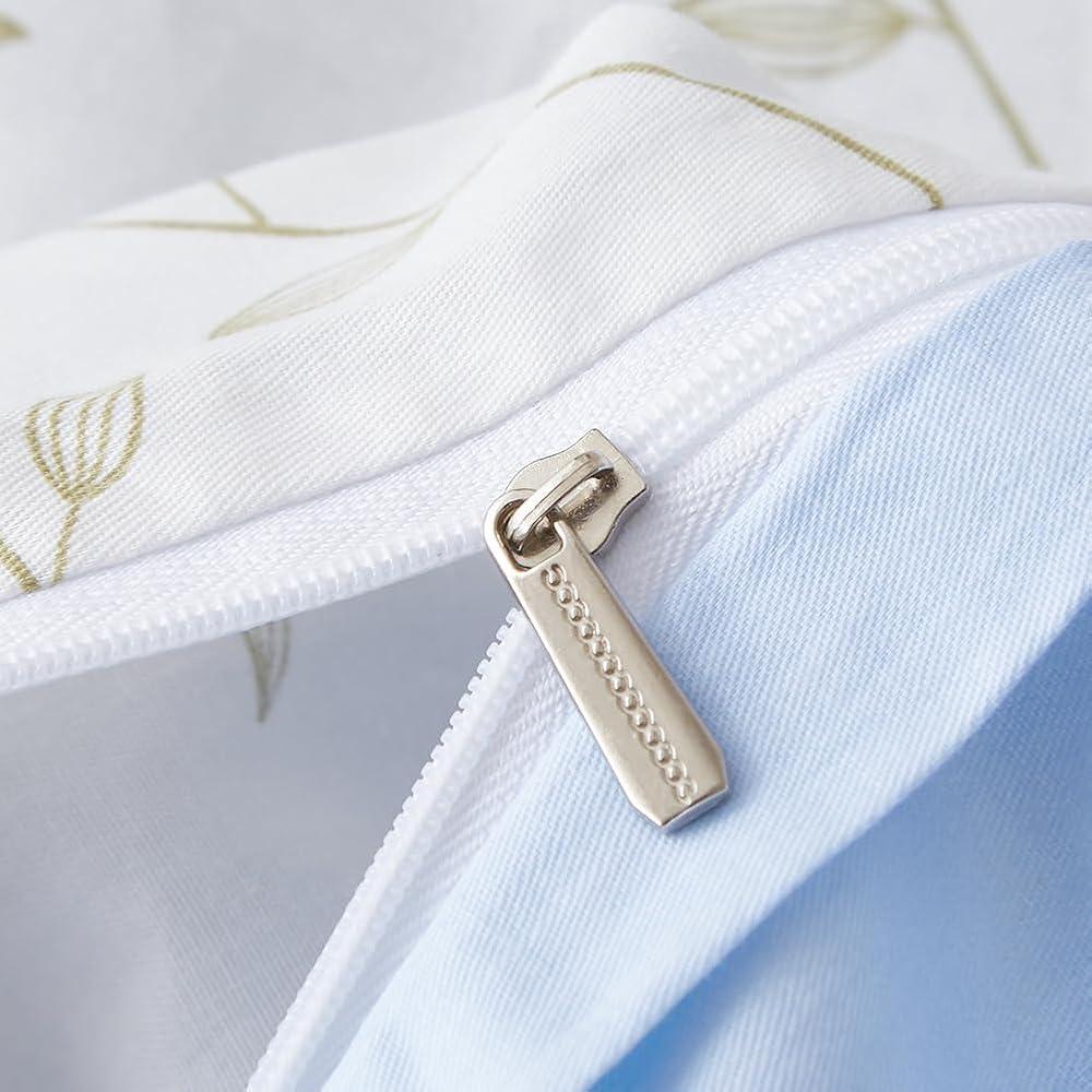 Michorinee Housse de Couette Coton 220x240 Fleurs Bleu et Blanc - 100% Coton Parure de Lit Motif Floral - Parure Housse Couette 2 Personnes avec 2 Taies d'oreiller 65x65 cm Fermeture Éclair : Cuisine et Maison