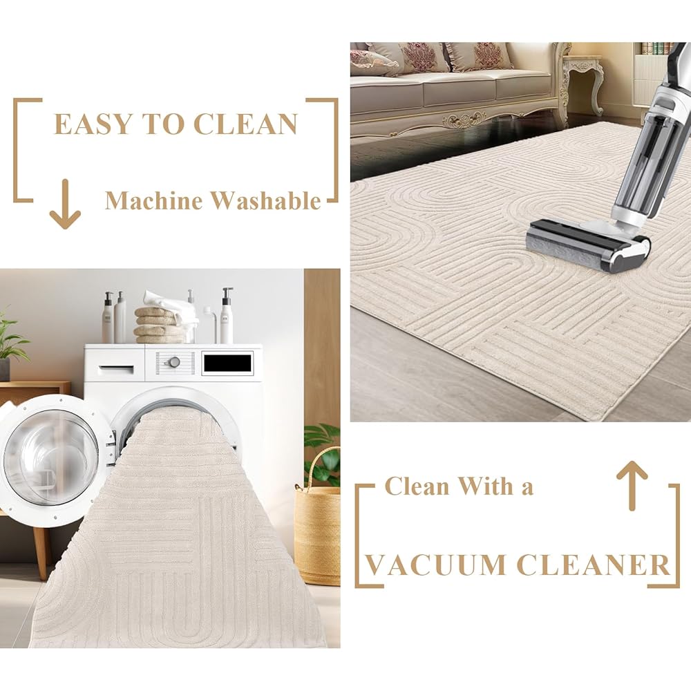 Enyhom Grand tapis moelleux lavable en machine pour salon, salle à manger, salon - Ne perd pas ses poils - Pour chambre à coucher - 140 x 200 cm - Crème : Cuisine et Maison