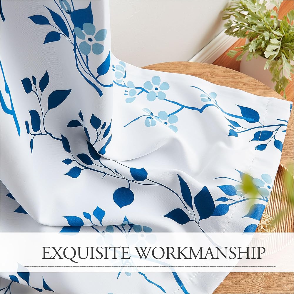 Beauoop Lot de 2 rideaux occultants à œillets avec motif floral bleu marine pour salon, chambre à coucher, 228,6 cm, isolation thermique et réduction du bruit : Cuisine et Maison