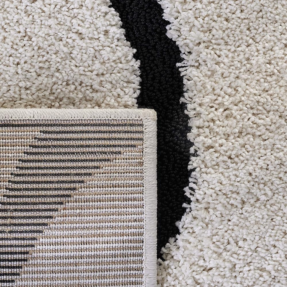 Safavieh Tapis Shag pour Salon, Salle à Manger, Chambre à Coucher - Florida Shag Collection, Tapis à Poil Long, Crème et Noir, 122 x 122 cm : Cuisine et Maison