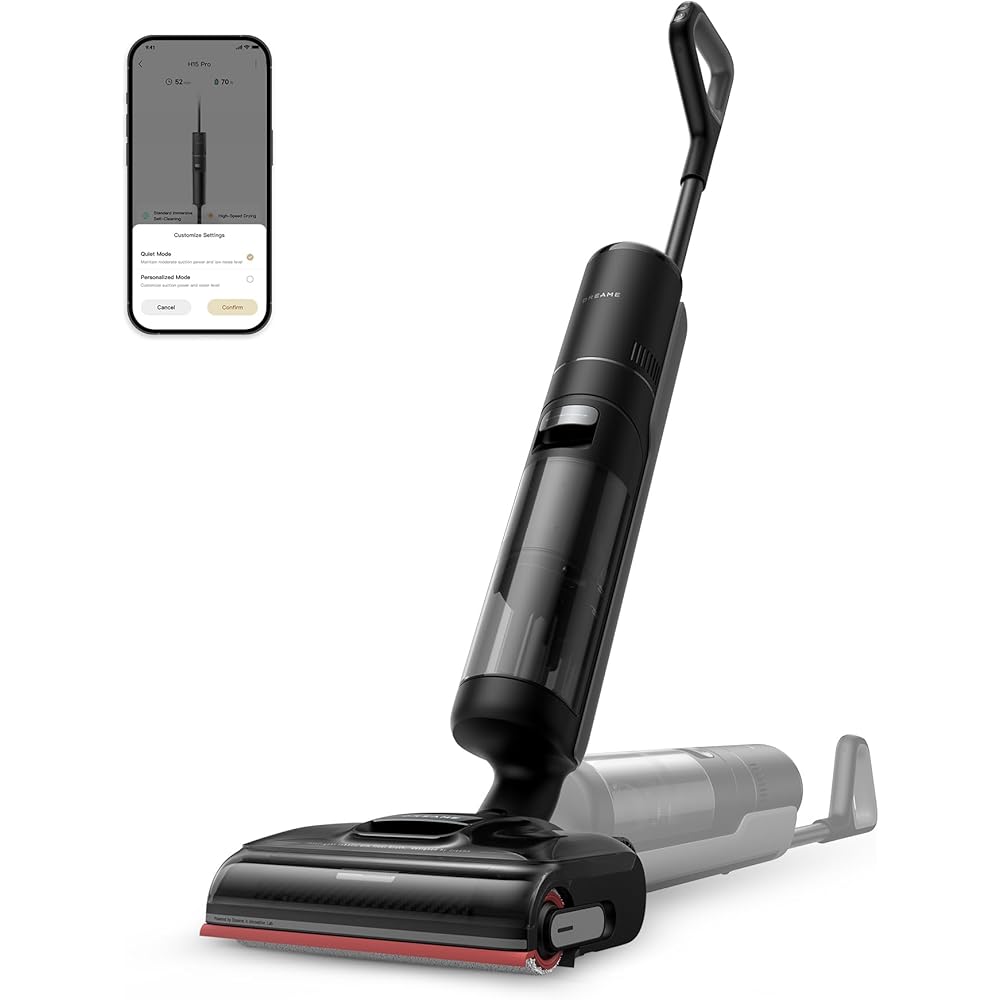 DREAME H15 Pro Aspirateur Laveur, Bras robotisé AI DescendReach, Triple arête, 21 kPa, antinœuds, Lavage Brosse immersif 100°C, séchage 5 Min 90°C, portée à Plat 180°, contrôle par Application : Cuisine et Maison