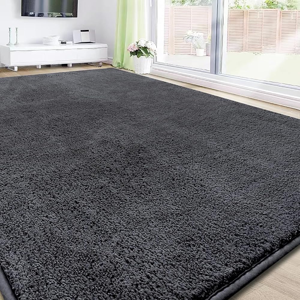 RTBQJ-AT Tapis en microfibre moelleuse et lavable pour salon et chambre à coucher - Gris uni - Taille XL - 200 x 300 cm : Cuisine et Maison