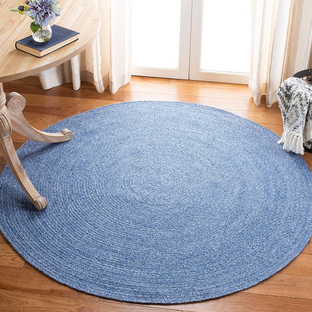 Safavieh Tapis Contemporain pour Salon, Salle à Manger, Chambre à Coucher - Braided Collection, Tapis à Poil Court, Bleu, 122 x 122 cm : Cuisine et Maison