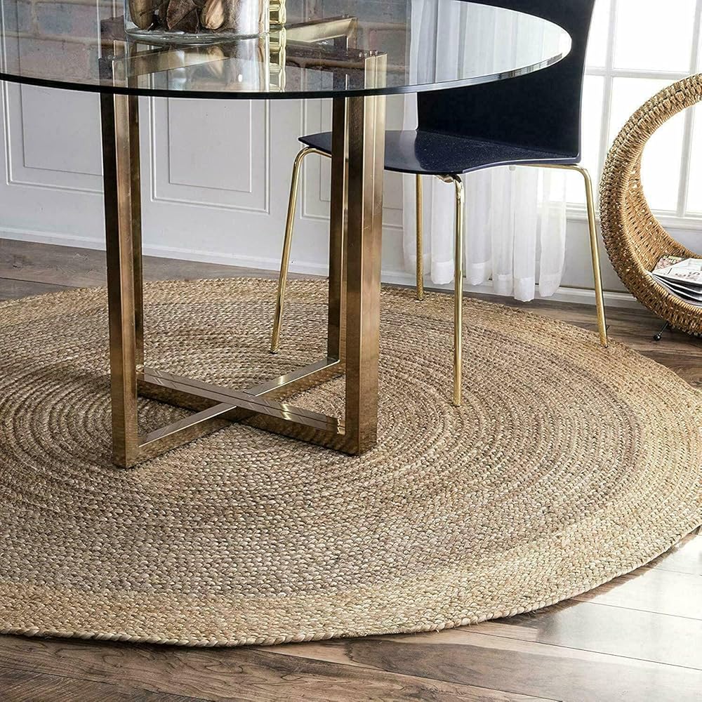 Ripaz Vogue Tapis réversible en jute tissé à la main gris avec bordure beige - Tapis rond pour ferme, extérieur, salon, 90 x 90 cm, (GJ535-R) : Cuisine et Maison