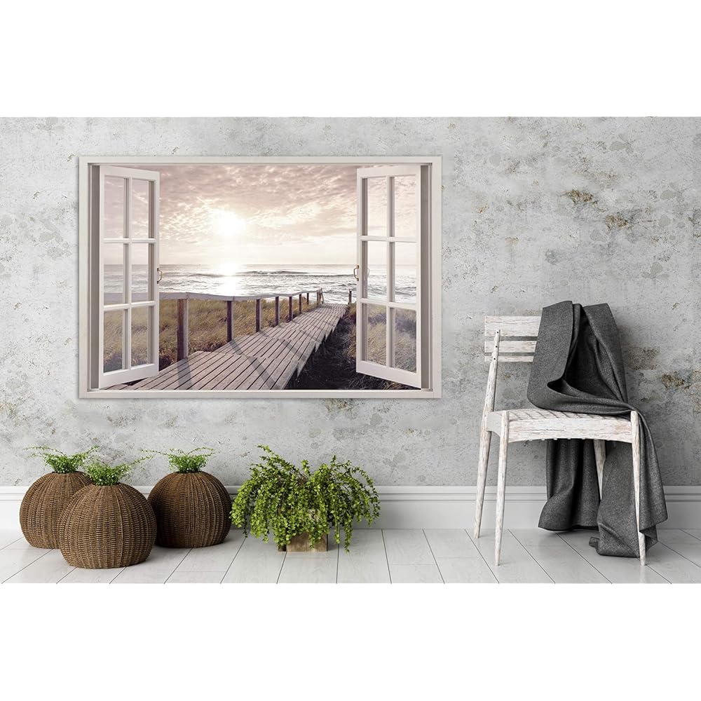 Feeby Impression sur Toile 120x80 cm Decoration Chambre - Tableau Decoration Murale Tableau Paysage - Nature Fenêtre - Decoration Maison - Tableau Moderne - Toile Peinture - Art - Poster Mural : Cuisine et Maison
