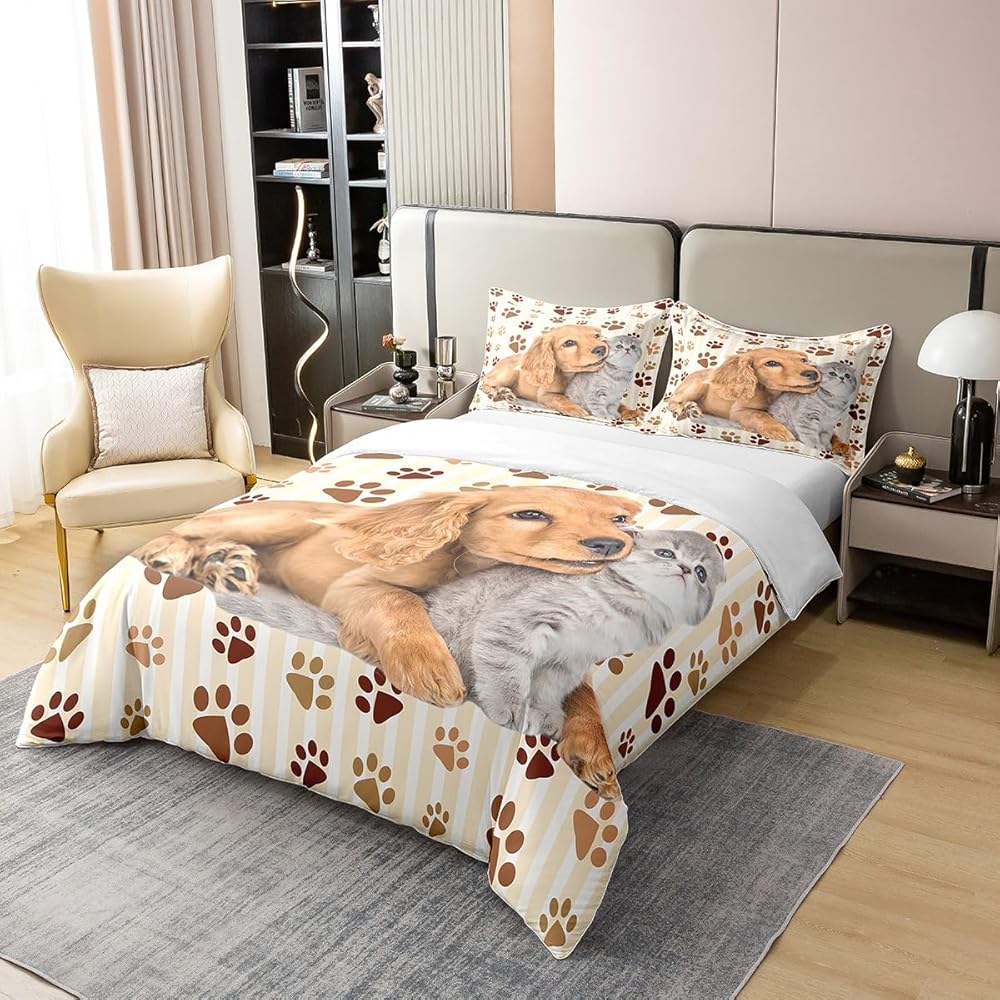 Homemissing Chat Chien 100% Coton Housse de Couette 220x240cm Parure de lit Coton Ensemble Housse de Couette pour Chat Chambre à Coucher Parure de lightCoton Ensemble Housse de Couette pour Animaux : Cuisine et Maison
