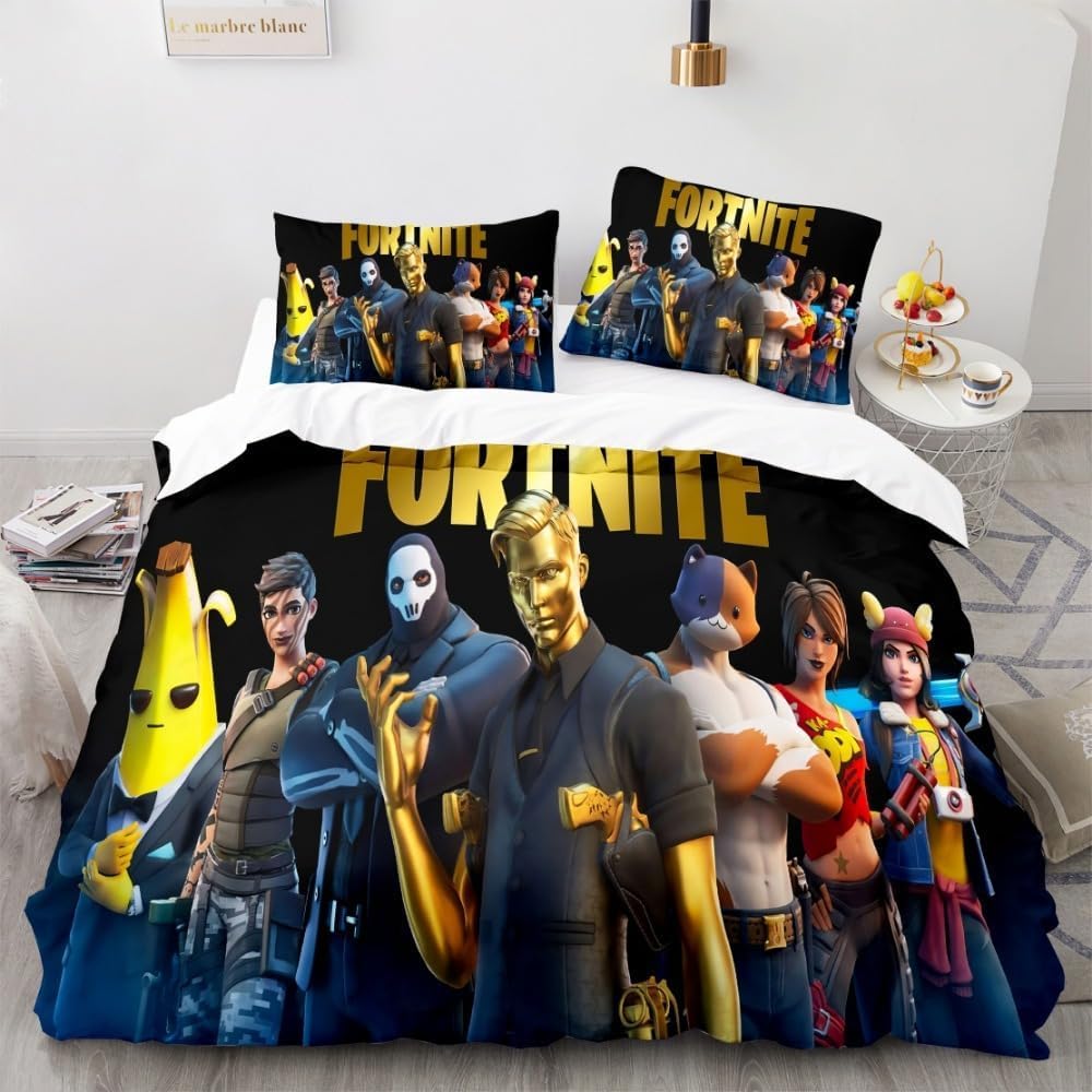 Zifarm Gaming Jeu Housse de Couette 2 Personnes 220x240 Adulte Gamer Fortnite Parures de Lit Or 3D Imprimé en Polyester : Cuisine et Maison