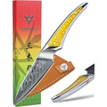 SANMUZUO Couteau d'office 9 CM, couteau de cuisine japonais en acier Damas VG-10, couteau à fruits ultra tranchant avec manche pleine soie en résine Jaune, série LA-S9 : Cuisine et Maison