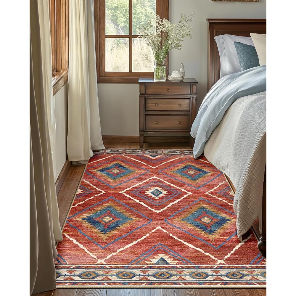 DEFYNEE Tapis de Salon Lavable en Machine 180x270 cm Tapis antidérapant, Tapis de Chambre Style marocain pour Le Salon, l'entrée, la Chambre et la Cuisine, Rouge : Cuisine et Maison