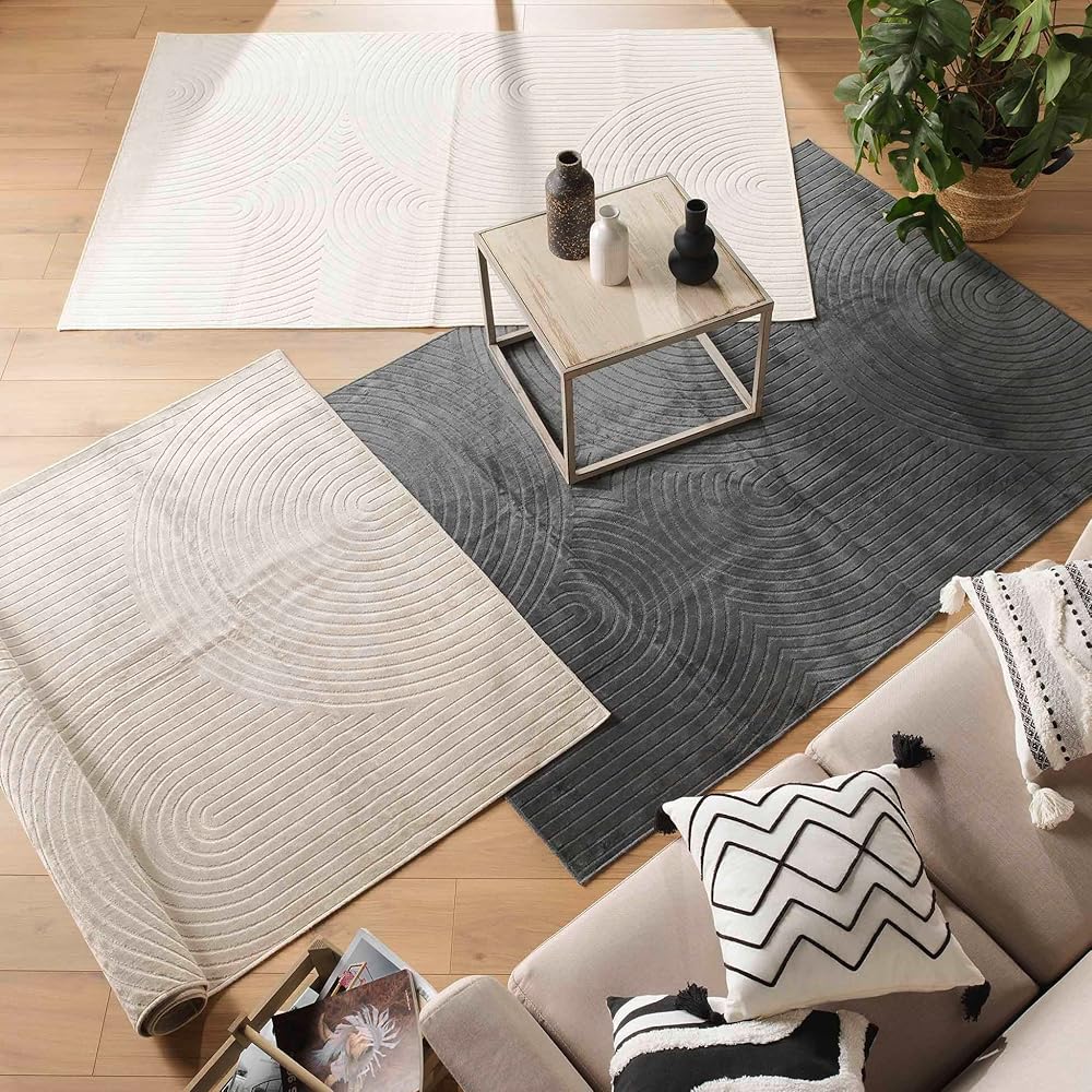 douceur d'intérieur, Tapis Rectangle (140 x 200 Cm) Geode Naturel, Viscose Relief : Cuisine et Maison