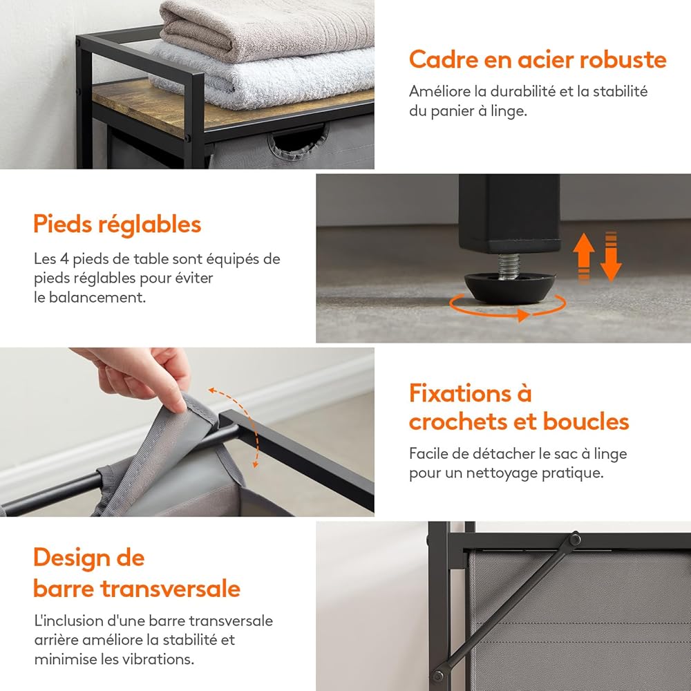 Lifewit Panier a Linge 4 Compartiments 168L, Meuble Linge Sale avec 4 Sac à Linge Sale en Tissu Oxford et Étagère en Métal, Bac à Linge pour Buanderie, Chambres, Salles de Bains, Dortoirs, Gris : Cuisine et Maison