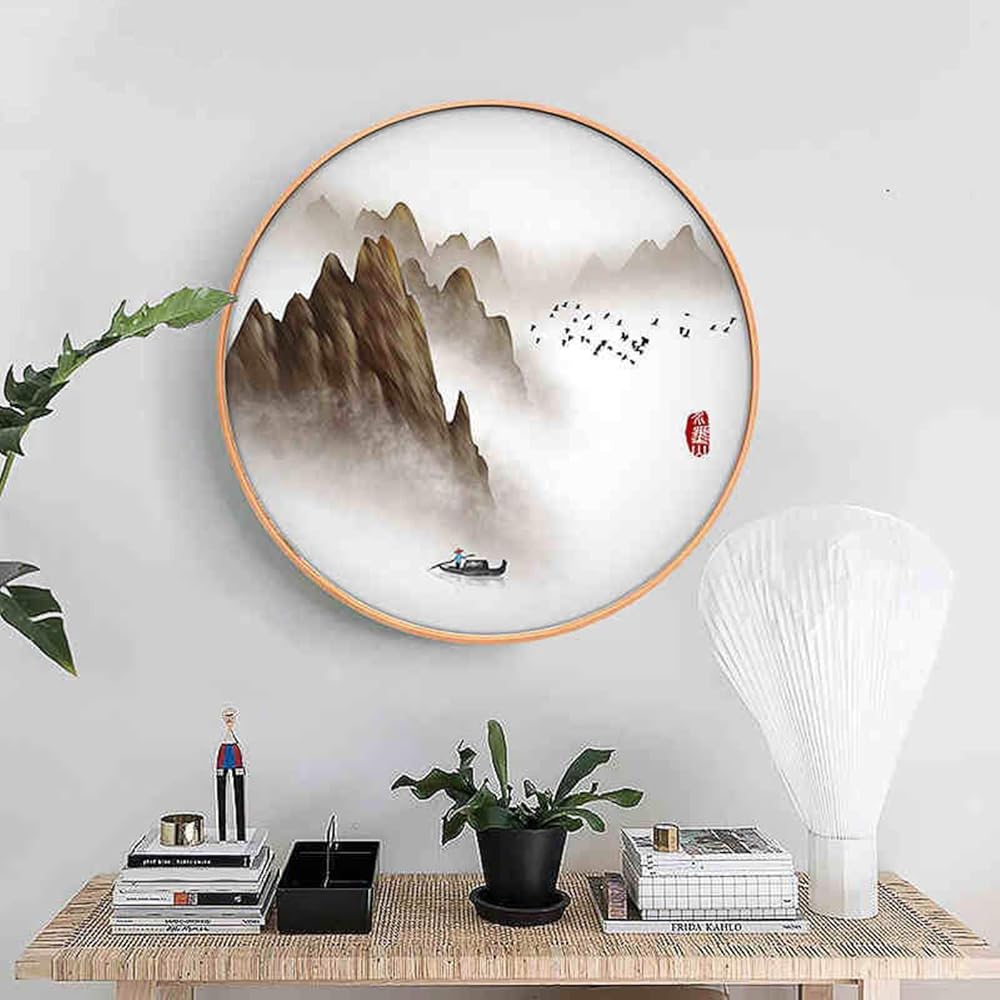 DMCE Rond Bois Massif Élégance Cadre Photo,Décor Fenêtre Perspex Chic Cadres Photo,pour Mur Mountable-C Diamètre 40cm : Cuisine et Maison