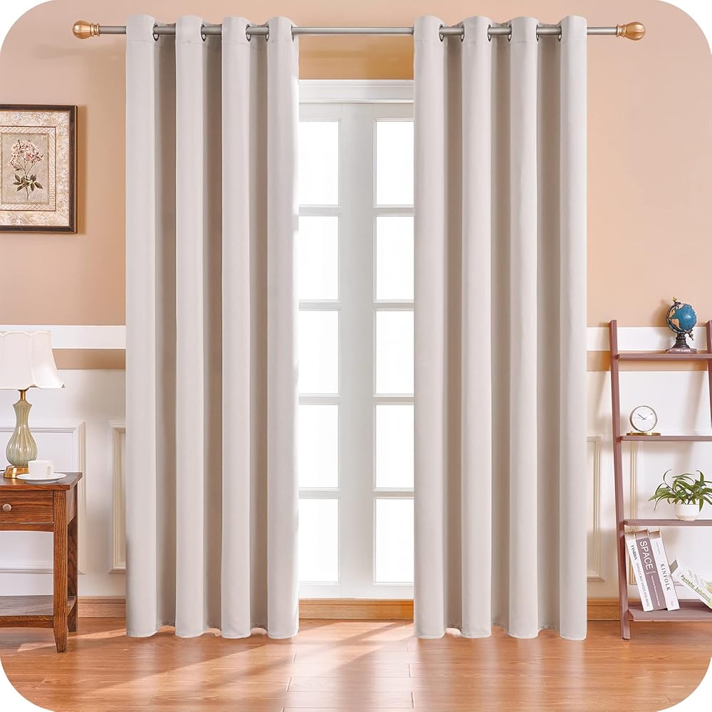 MRTREES Rideau Occultant Thermiques 140x270 cm Beige Rideau Thermique Isolant Anti Froid Chaleur pour Salon Chambre Rideau Séparation de Pièce pour Cuisine Rideau Dressing Lot de 2 à Oeillets : Cuisine et Maison