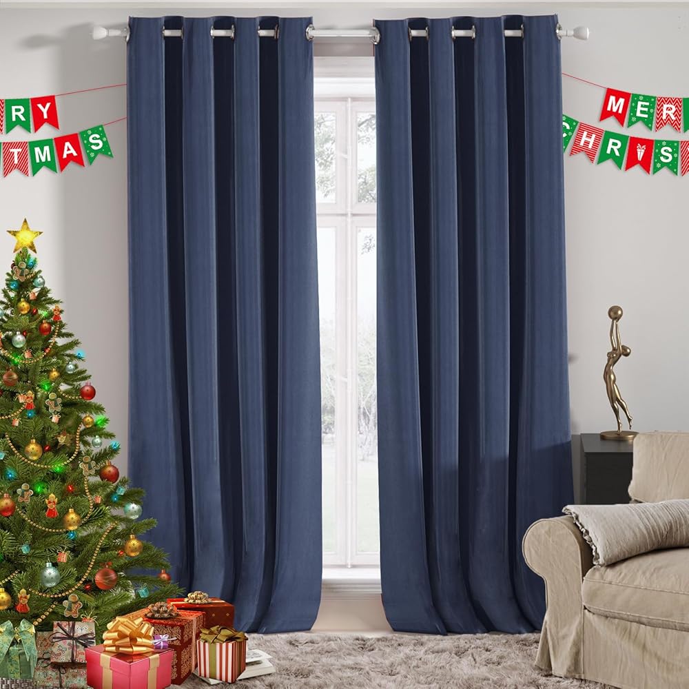 Ystyle Rideau Velours Thermiques Lot De 2, Rideau 100% Occultant, 140×300cm, Rideau Thermique Isolant Anti Froid, Rideau Opaque Salon Moderne, Rideau Phonique Anti Bruit Chambre, Bleu : Cuisine et Maison