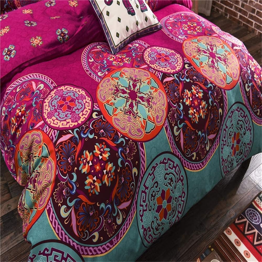Michorinee Housse de Couette 240 x 260 Motif Indien Mandala Parure de Lit Bohème - Linge de Lit Exotique 2 Personnes Adulte avec Fermeture Éclair, 2 Taies d'oreiller 65x65 cm : Cuisine et Maison