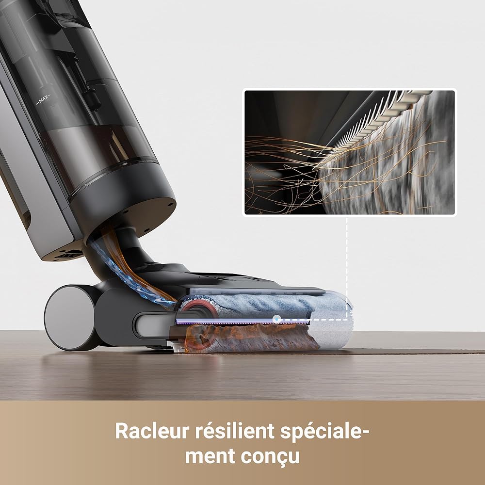 DREAME H12 Pro Ultra Aspirateur Eau et poussière, Lavage 60 °C, Séchage 30 Min, Nettoyage Auto Double Rotation avec Racleur Résistant, Aspiration 16 kPa, Brosse 2 Bords, Détection Intelligents : Cuisine et Maison