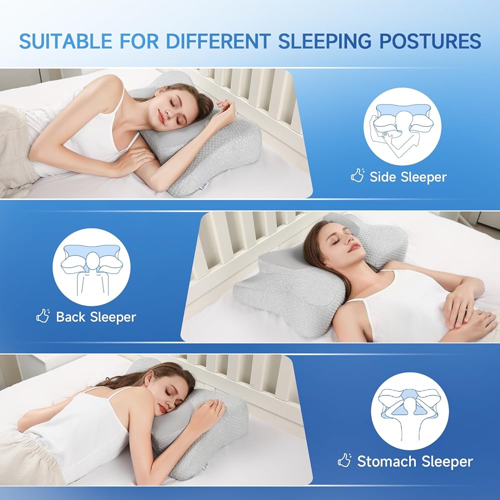 jiaao Oreiller Ergonomique Cervical, Oreiller Memoire Forme pour Les Dormeurs sur Le côté, Le Dos et Le Ventre, Coussin Orthopédique Oreiller Cervicales pour Le Soulagement des Douleurs, 65x37x12 cm : Cuisine et Maison