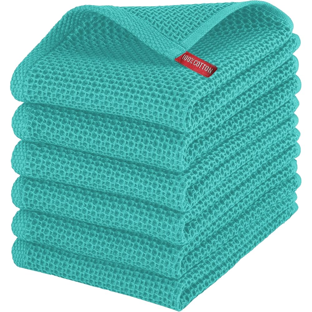 Elegant Comfort Lot de 6 torchons de Cuisine 100% Coton Turc gaufré, de qualité supérieure, Super absorbants, Ultra Doux, Multi-usages, 40,6 x 63,5 cm, Turquoise : Cuisine et Maison