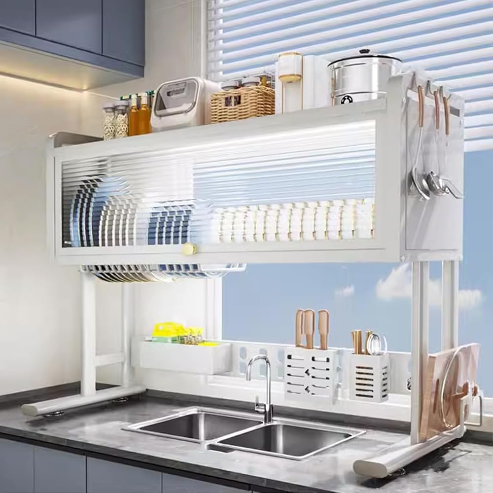 Égouttoir à vaisselle au-dessus de l'évier, grande capacité avec porte d'armoire, design peu encombrant et ventouses stables, 65 cm/24 pour un séchage efficace de la cuisine : Cuisine et Maison