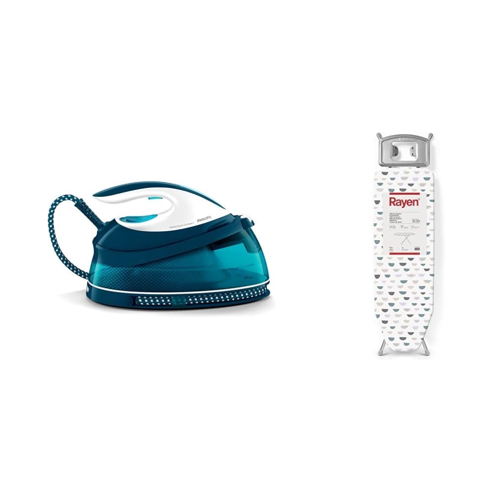 Philips Domestic Appliances PerfectCare Compact Plus Centrale Vapeur - 2400W, 400g, Pression de 6,5 bars &amp; Rayen, Planche à Repasser, Gamme Basic, Planche avec Maille métallique, Hauteur réglable : Cuisine et Maison