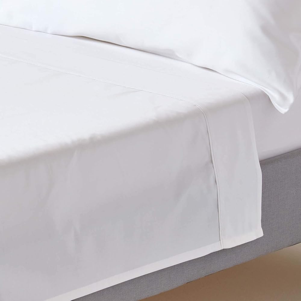 HOMESCAPES Drap Plat uni 100% Coton égyptien Bio 400 Fils Coloris Blanc 240 x 300 cm : Cuisine et Maison
