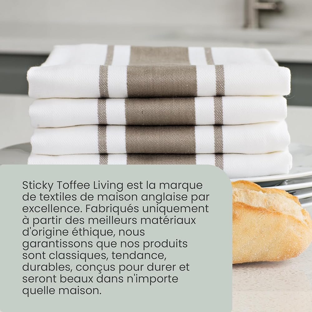 Sticky Toffee torchon en Coton rayé | Lot de 12| 100% Coton | Gris Cappuccino | 50 x 70 cm | Chiffons de Cuisine en Verre Absorbant du Bar du Restaurant : Cuisine et Maison