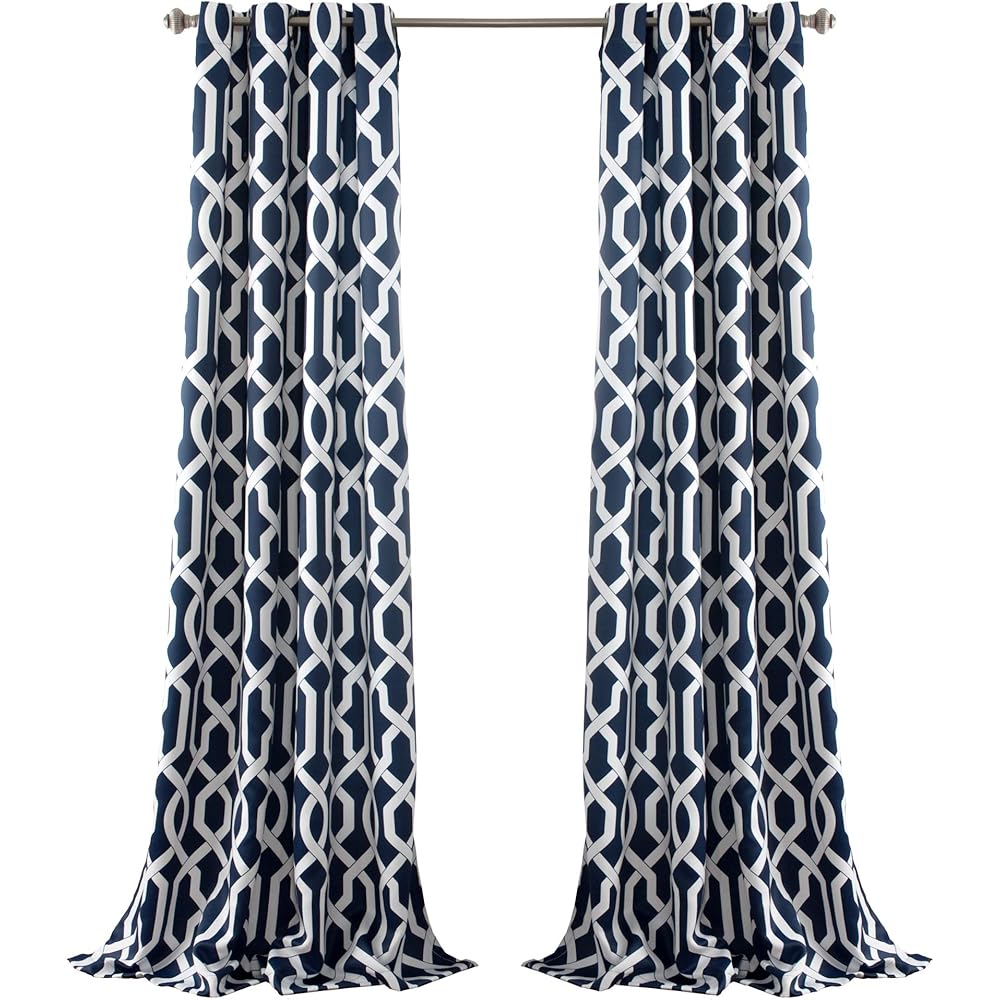Lush Decor Edward Paire de Rideaux en Treillis filtrant la lumière pour Salon, Salle à Manger, Chambre à Coucher, Bleu Marine, 132 x 241 cm (l x L) : Cuisine et Maison