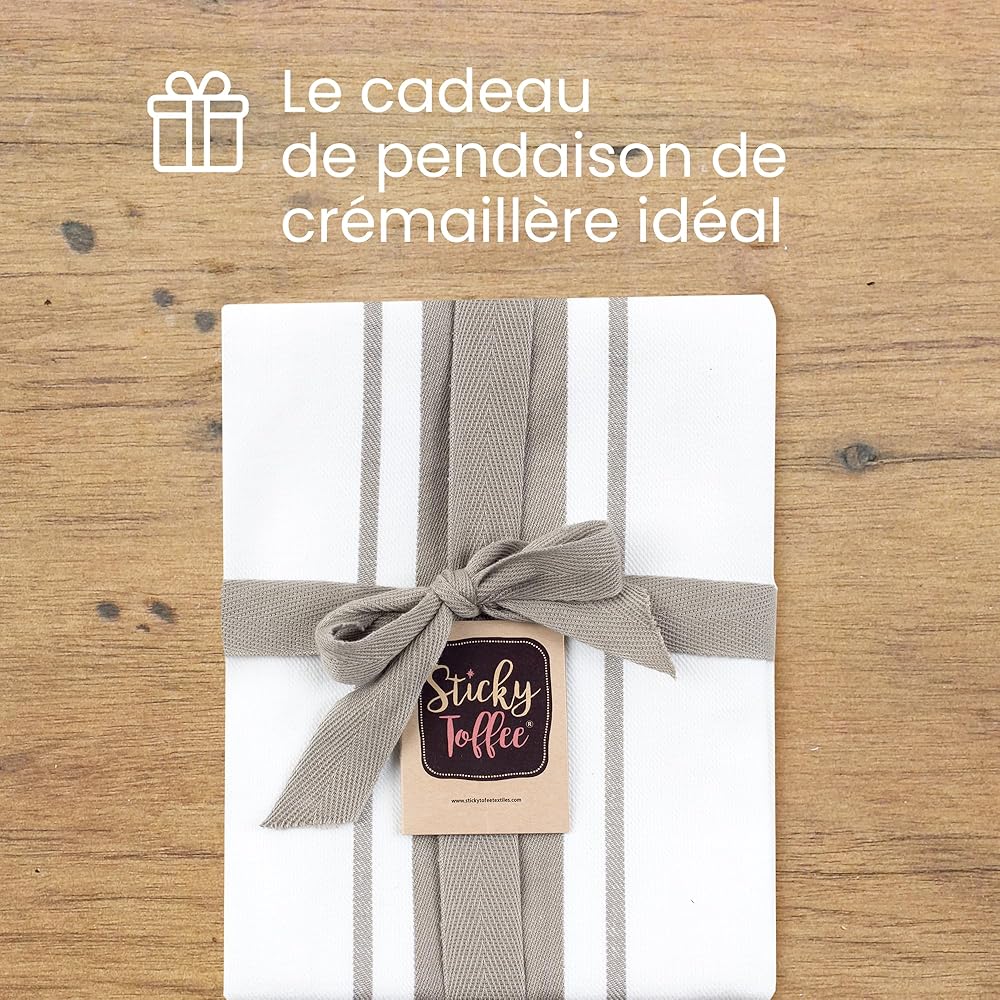 Sticky Toffee torchon en Coton rayé | Lot de 12| 100% Coton | Gris Cappuccino | 50 x 70 cm | Chiffons de Cuisine en Verre Absorbant du Bar du Restaurant : Cuisine et Maison