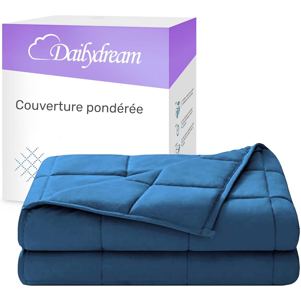 Dailydream Couverture lestée thérapeutique en Coton, 7kg pour Adulte, 155x200 cm, Bleu : Cuisine et Maison