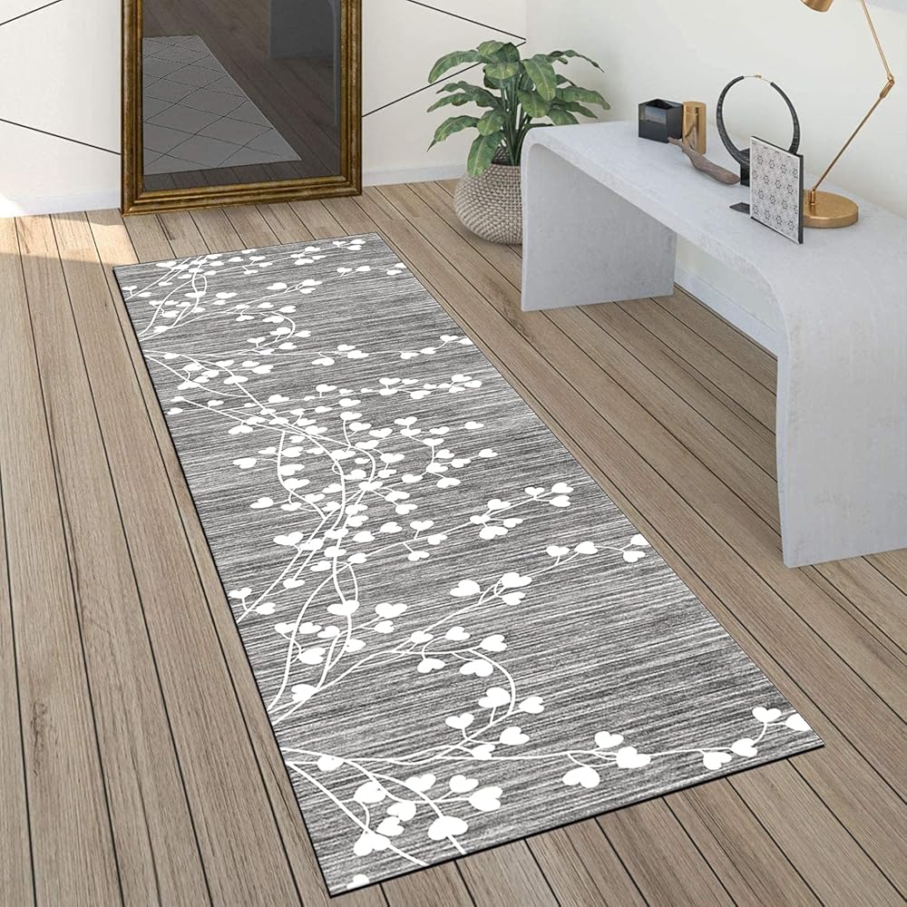 QQrunner Tapis de couloir, gris, antidérapant, 70 x 300 cm, style vintage, lavable, vendu au mètre, pour chambre à coucher, couloir, longueur réglable, 60/70/80/90/100/110/120 cm de large : Cuisine et Maison