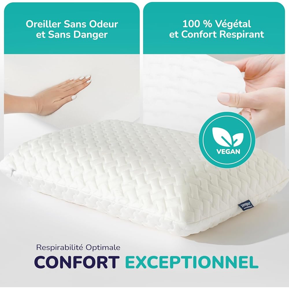 ZenPur Lot de 2 Oreillers Cervicaux Mémoire de Forme 40x60 - Coussins Ergonomiques Anti-Douleurs Cervicales - Mi-Ferme, Housse Bambou Premium, Certifié Oeko-TEX : Cuisine et Maison