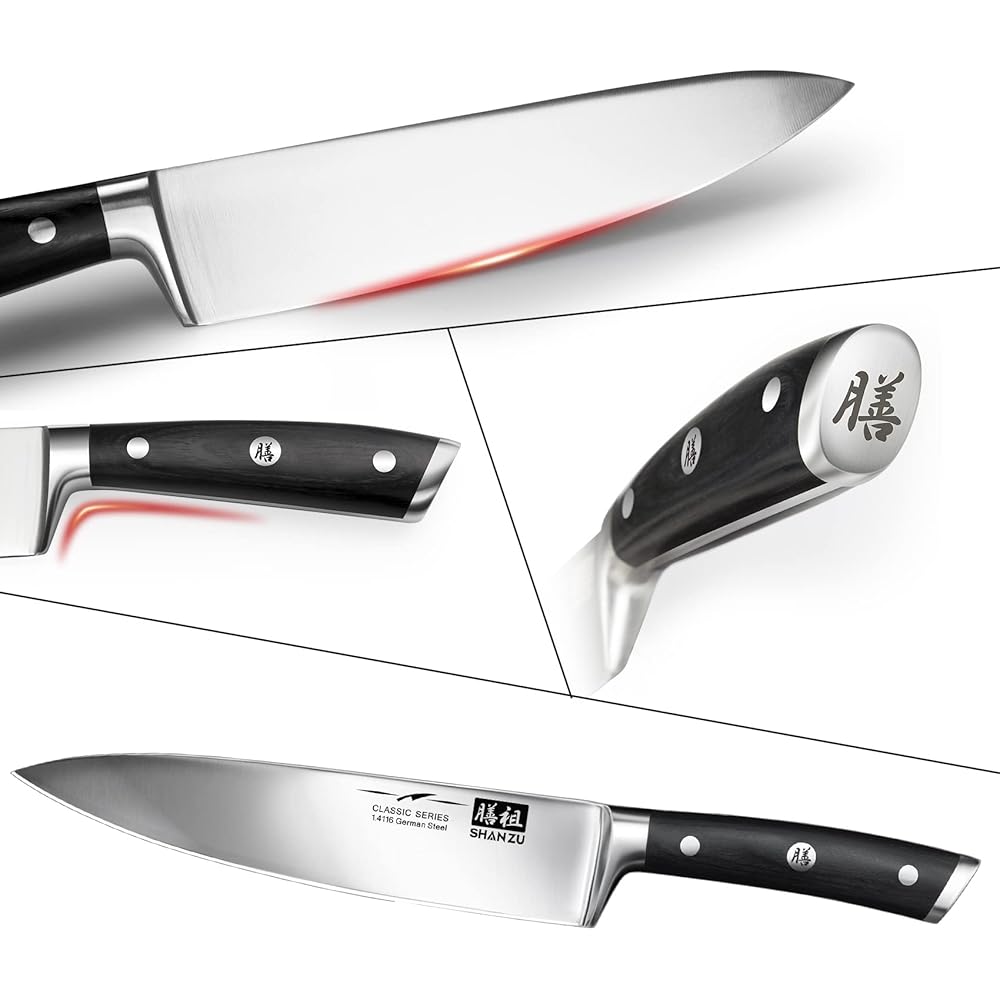 SHAN ZU Ensemble de Couteaux de Cuisine avec Bloc, Set de 14 Couteaux de Chef Allemands Professionnels avec Affûteur Fusil à Aiguiser : Cuisine et Maison