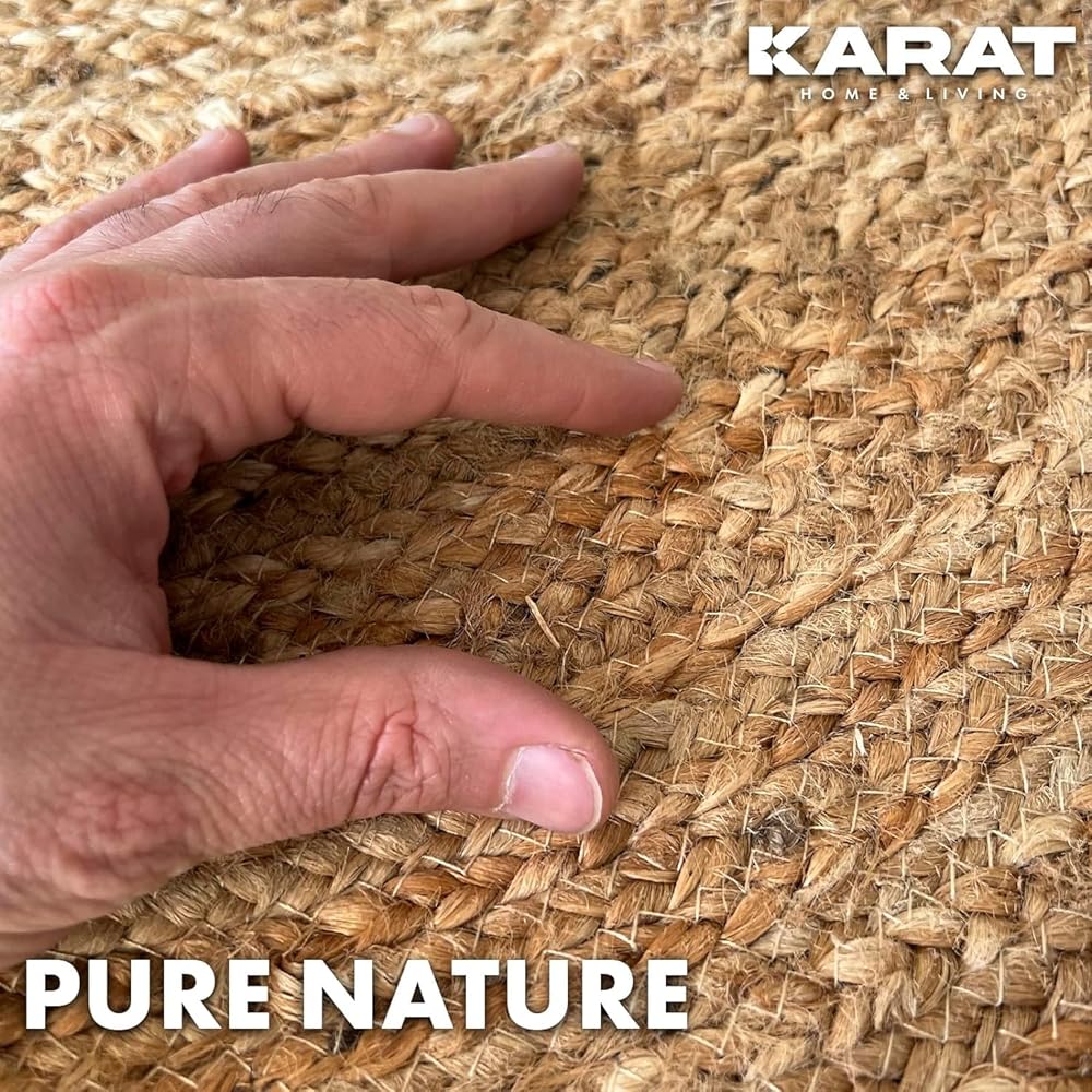 KARAT Tapis Rond en Jute 100% Fibre Naturelle – Tapis en Jute tressé, Style bohème, Tapis Naturel tissé à la Main, pour Cuisine et Salon, Robuste et indéchirable - Tapis de décoration (Surat Ø200 cm) : Cuisine et Maison